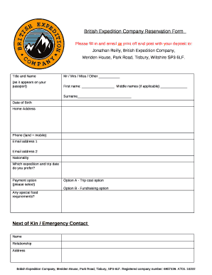British Expedition Company Reservation Form