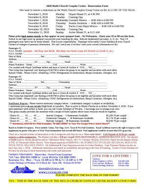 2018 Multi-Church Couples Cruise - Reservation Form