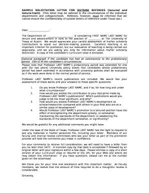 SAMPLE SOLICITATION LETTER FOR OUTSIDE REFEREES (tenured and tenure-track)(This letter may be tailored to the circumstances of the individual departments and college/schools