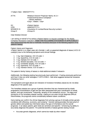 I am writing on behalf of my patientto request coverage for the Ataxia, Complete Recessive Evaluation
