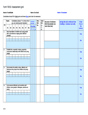 Form F9/10: Assessment grid