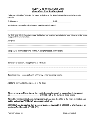 RESPITE INFORMATION FORM