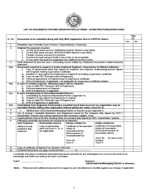 LIST OF DOCUMENTS FOR NEW REGISTRATION OF FIRMS - (CONSTRUCTORS/OPERATORS)