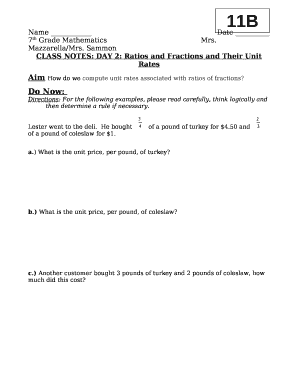 CLASS NOTES: DAY 2: Ratios and Fractions and Their Unit Rates