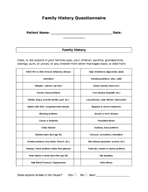 Does, or did anyone in your families (you, your children, parents, grandparents, siblings, aunt, or uncle), or any children from other marriages have, or died from: