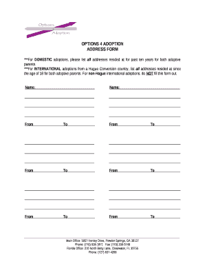 ***For DOMESTIC adoptions, please list all addresses resided at for past ten years for both adoptive parents