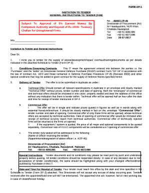 GENERAL INSTRUCTIONS TO TENDER (FOB)