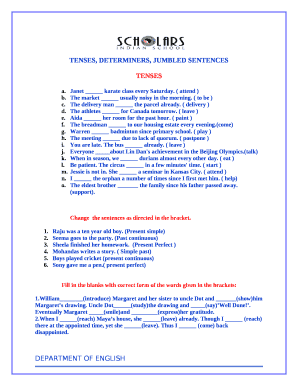 TENSES, DETERMINERS, JUMBLED SENTENCES