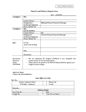 Phone/E-mail Delivery Request Form