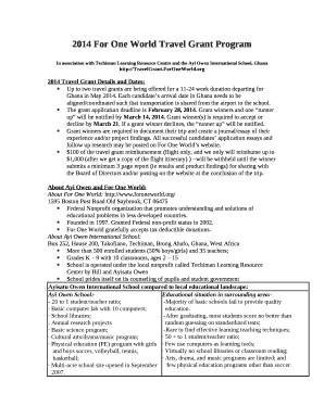 2014 For One World Travel Grant Program