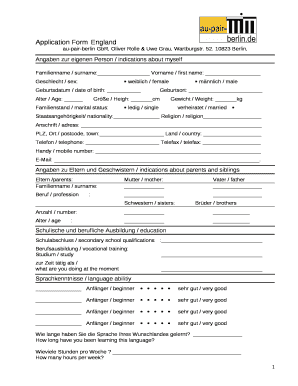 Application Form England