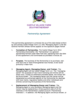 This partnership agreement is entered into as of the date below written by and among Castle Village Farm LLC (the Managing Agent) and the General Partners whose names appear on the signature pages hereof