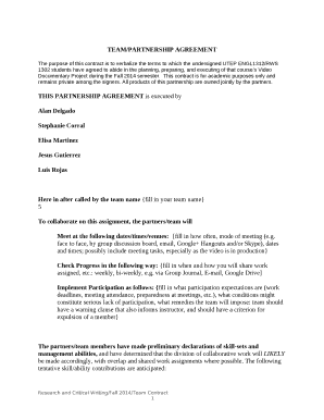 TEAM/PARTNERSHIP AGREEMENT