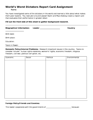 Worlds Worst Dictators Report Card AssignmentName: