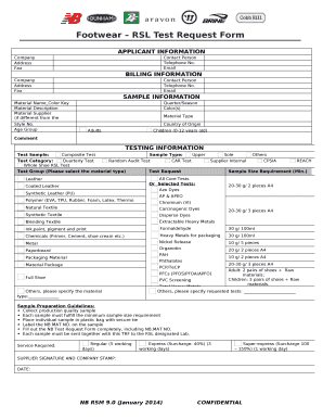 Footwear RSL Test Request Form