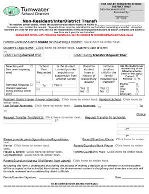 Non-Resident/InterDistrict Transfer Application