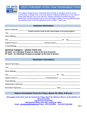 2014 Volunteer of the Year Nomination Form