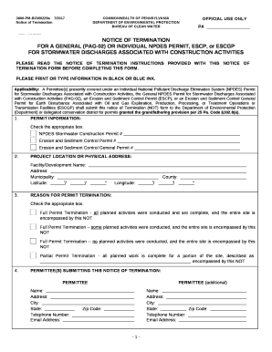 PLEASE READ THE NOTICE OF TERMINATION INSTRUCTIONS PROVIDED WITH THIS NOTICE OF TERMINATION FORM BEFORE COMPLETING THIS FORM