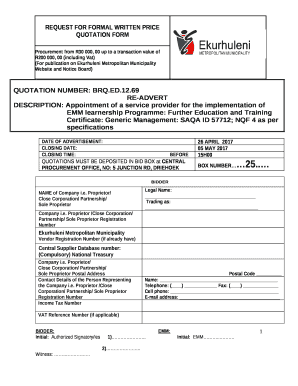 DESCRIPTION: Appointment of a service provider for the implementation of EMM learnership Programme: Further Education and Training Certificate: Generic Management: SAQA ID 57712; NQF 4 as per specifications