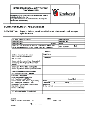 DESCRIPTION: Supply, delivery and installation of tables and chairs as per specification