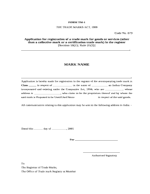Application for registration of a trade mark for goods or services (other than a collective mark or a certification trade mark) in the register