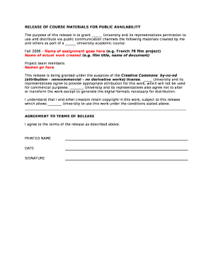 RELEASE OF COURSE MATERIALS FOR PUBLIC AVAILABILITY