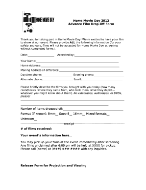 Advance Film Drop-Off Form