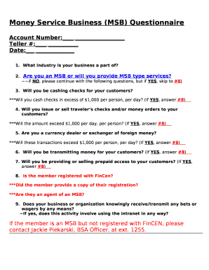 Money Service Business (MSB) Questionnaire Doc Template | pdfFiller