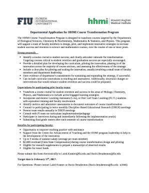 Departmental Application for HHMI Course Transformation Program
