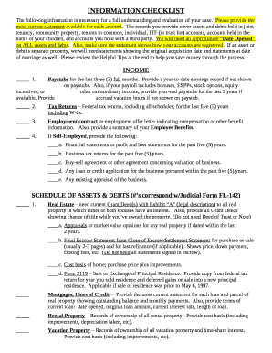 The records you provide cover assets and debts held in joint tenancy, community property, tenants in common, individual, ITF (in trust for) accounts, accounts held in the name of your children, and accounts you hold with a third party