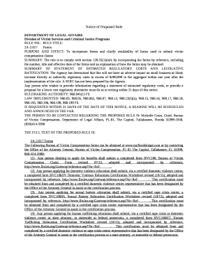 PURPOSE AND EFFECT: To incorporate forms and clarify availability of forms used to submit victim compensation claims