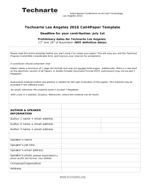 Technarte Los Angeles 2016 Call4Paper Template