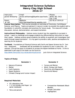 Course Description:This course provides an overview of Chemistry, Earth/Space Science, and Physics
