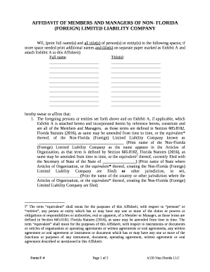 AFFIDAVIT OF MEMBERS AND MANAGERS OF NON- FLORIDA (FOREIGN) LIMITED LIABILITY COMPANY