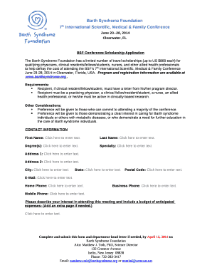 BSF Conference Scholarship Application