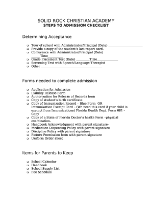 STEPS TO ADMISSION CHECKLIST