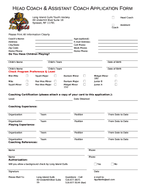 Head Coach & Assistant Coach Application Form