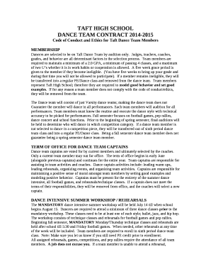 Code of Conduct and Ethics for Taft Dance Team Members