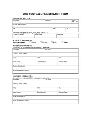 2009 FOOTBALL REGISTRATION FORM