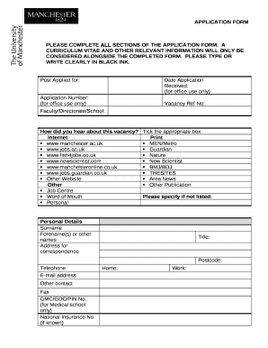 A CURRICULUM VITAE AND OTHER RELEVANT INFORMATION WILL ONLY BE CONSIDERED ALONGSIDE THE COMPLETED FORM