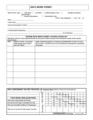Work Permit TypeCold WorkHot WorkConfined Space EntryMultiple Contractor Coordination
