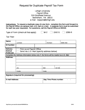 Request for Duplicate Payroll Tax Form