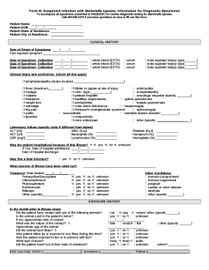 Form B: Suspected Infection with Bartonella species: Information for Diagnostic Specimens