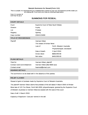 Sample Summons for Reseal (Form 111)