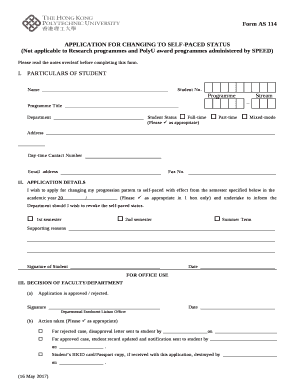 APPLICATION FOR CHANGING TO SELF-PACED STATUS