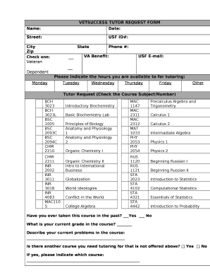 VETSUCCESS TUTOR REQUEST FORM