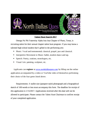 Omega Psi Phi Fraternity Alpha Iota Iota Chapter of Plano, Texas, is recruiting talent for their annual chapter talent hunt program