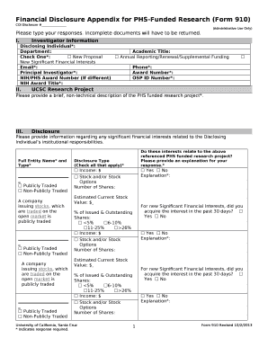 Check One*: New Proposal Annual Reporting/Renewal/Supplemental Funding New Significant Financial Interests