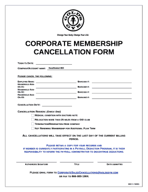 CORPORATE MEMBERSHIP CANCELLATION FORM