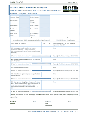 Form Purpose: to determine if re-evaluation of Hazardous Area Classification (H